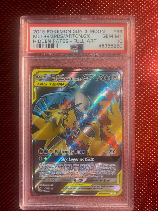 Moltres & Zapdos & Articuno GX 66/68 PSA 10